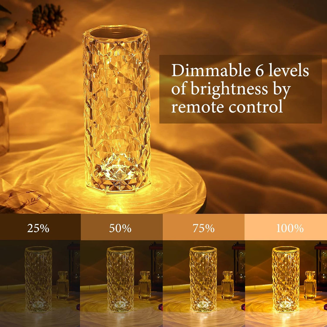Crystal Lamp Rechargeable Touch Dimmable Table Lamp with 16 RGB Colors