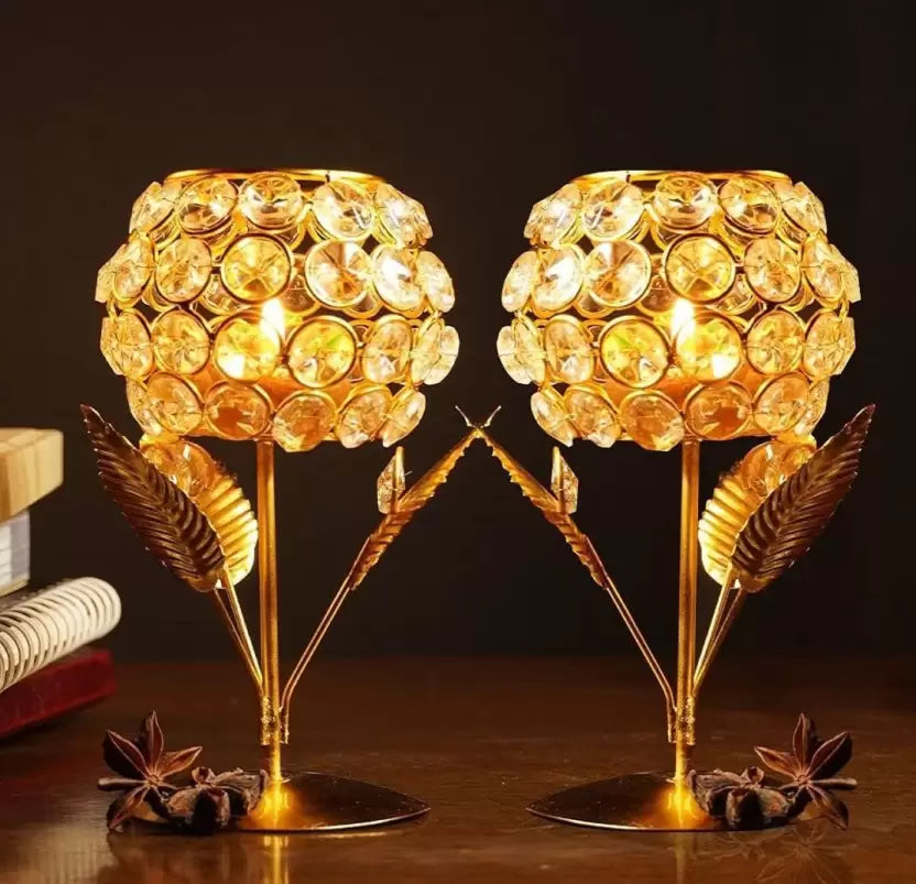 Leaf Shape Crystal Tea Light Holder-whatashop