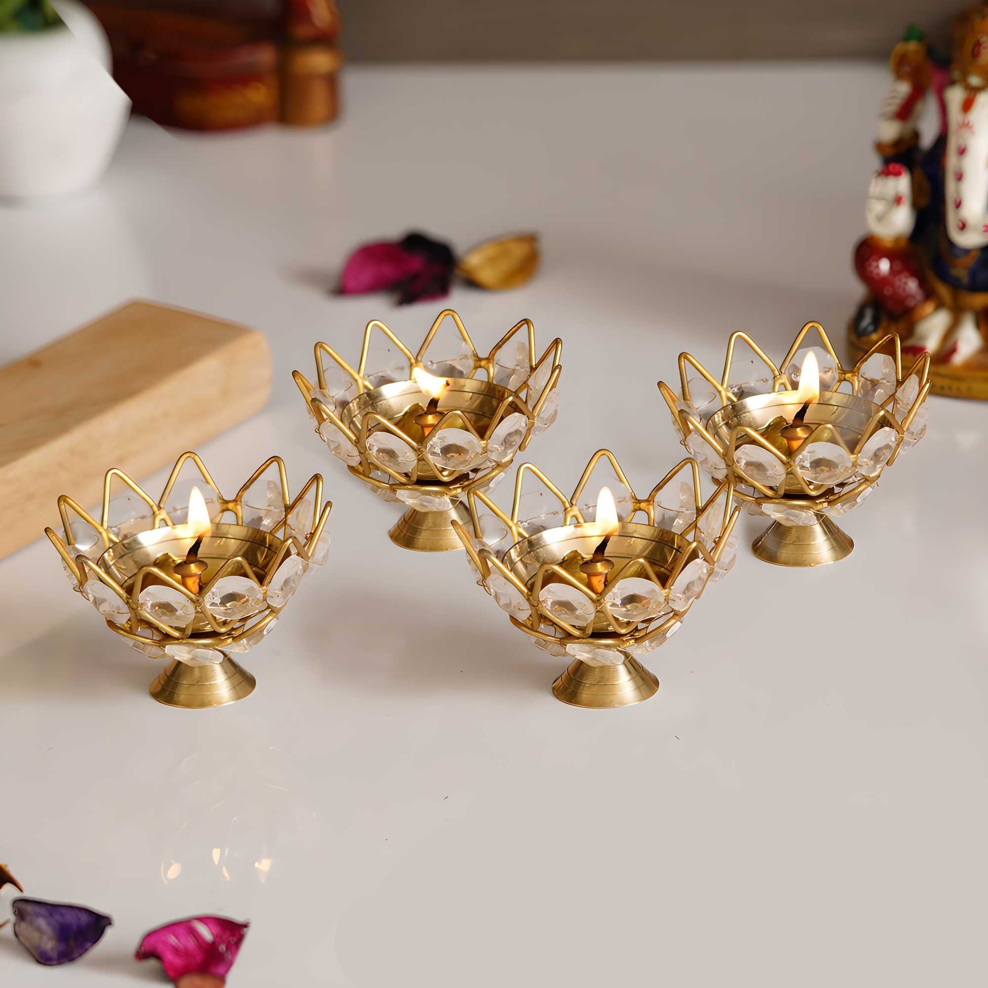 Lotus Shape Crystal Tea Light Holder