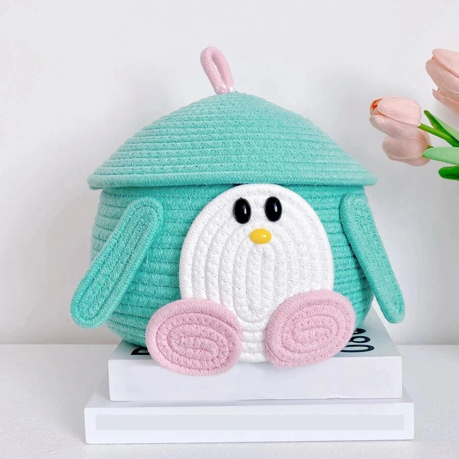 Penguin Shaped Storage Basket Rope Woven Basket With Lid-what_a_shop
