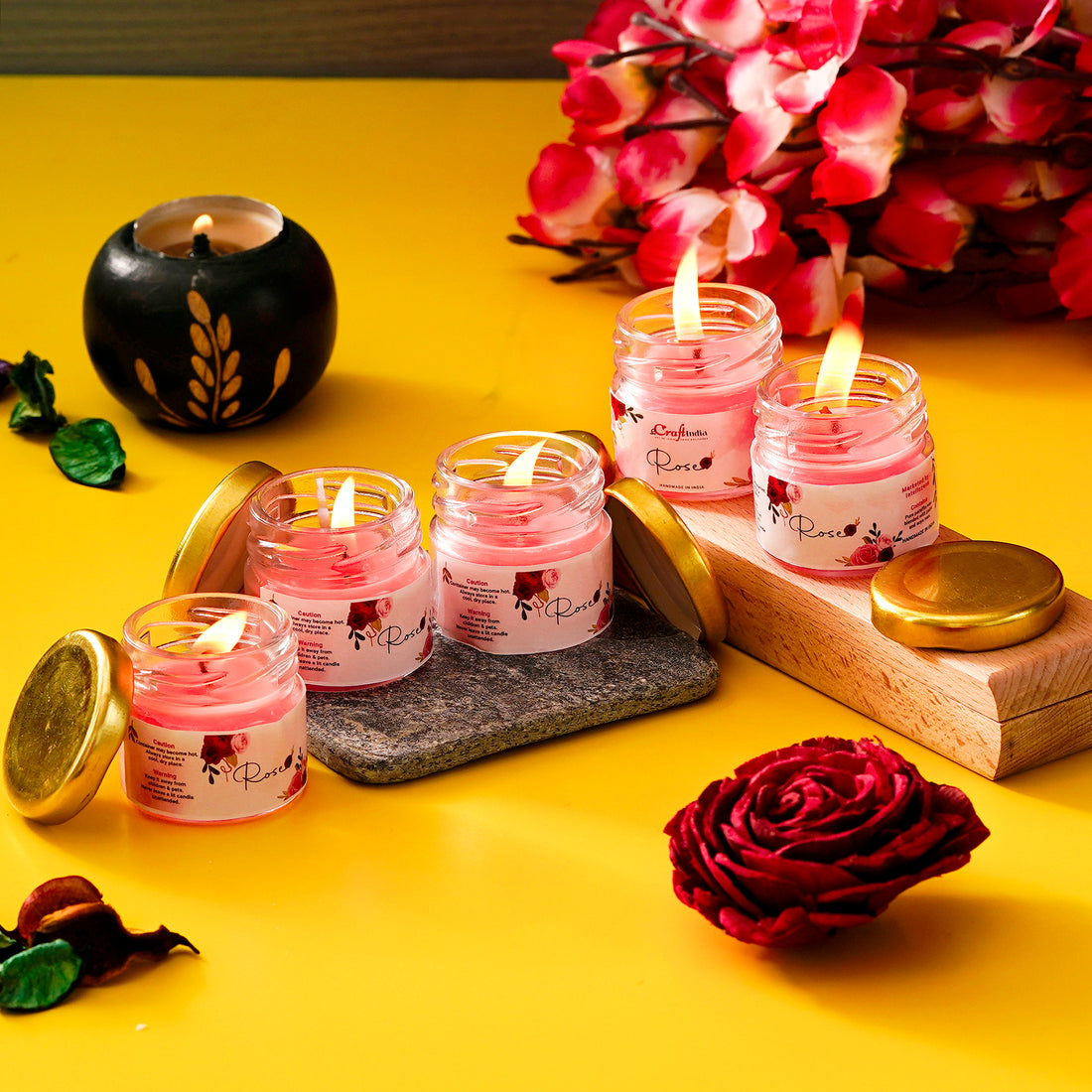 Scented Rose Mini Jar Candle Set of 5 - what a shop