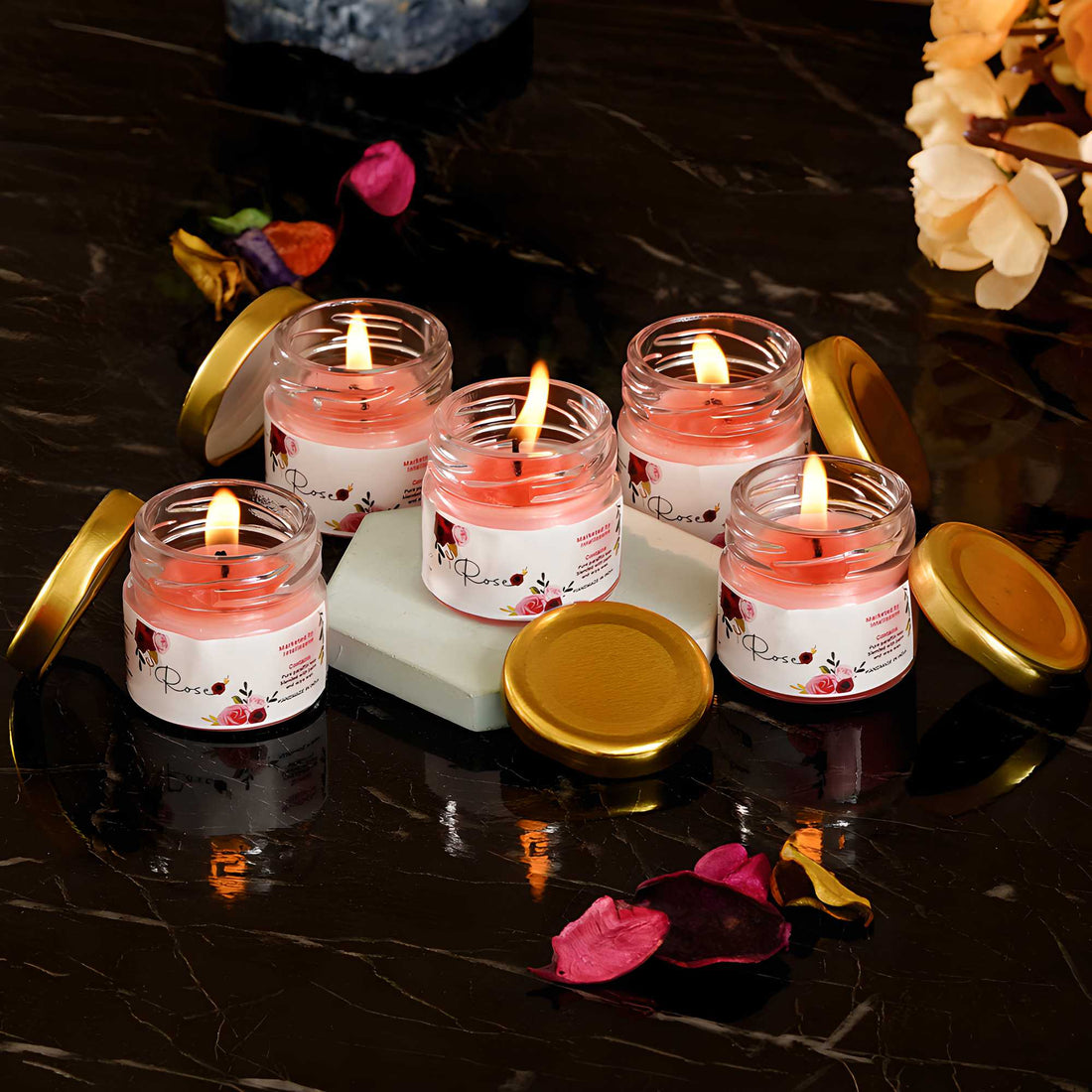 Scented Rose Mini Jar Candle Set of 5 - what a shop