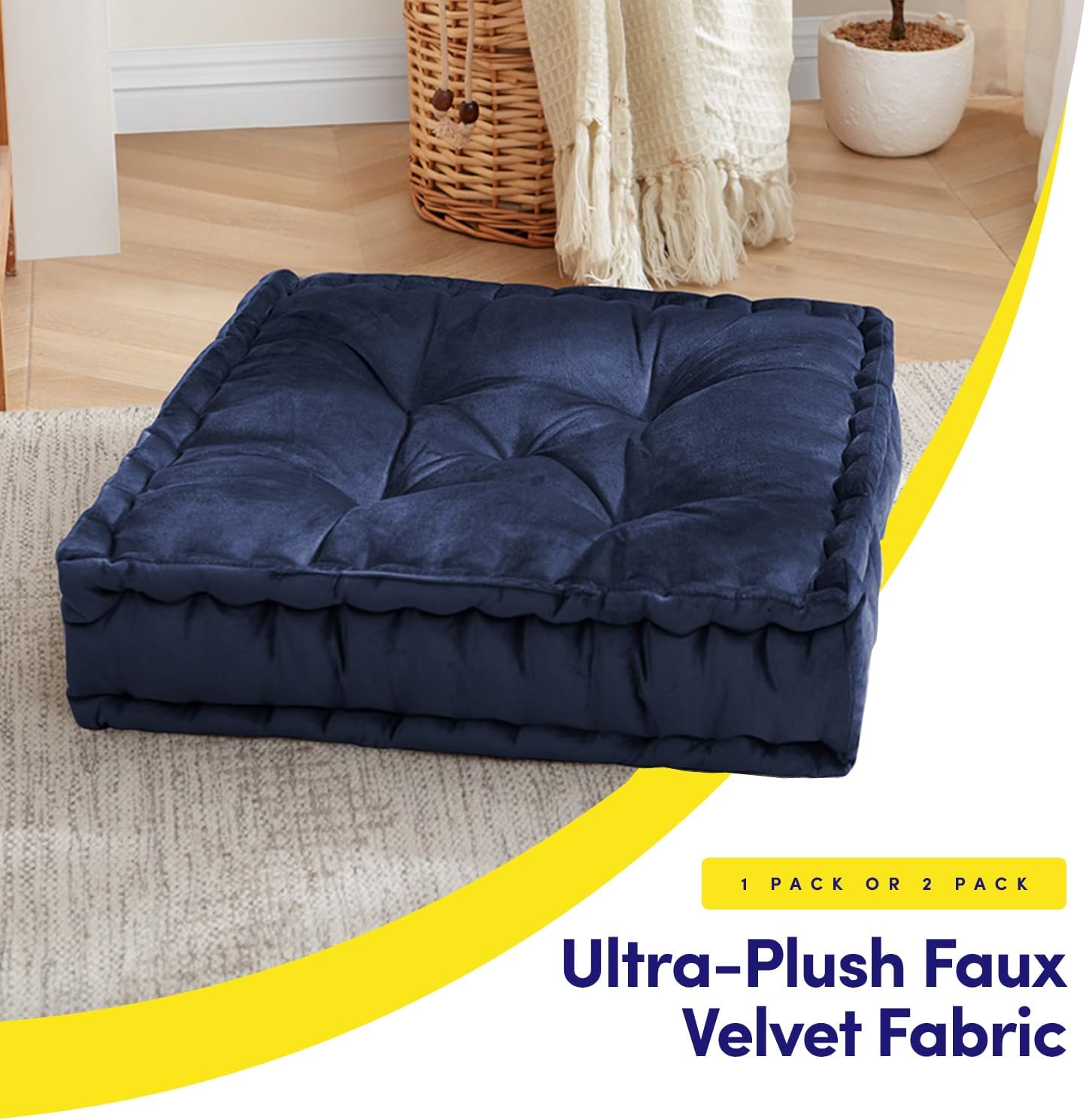 Tufted Floor Cushion 01- Blue  Set of 2
