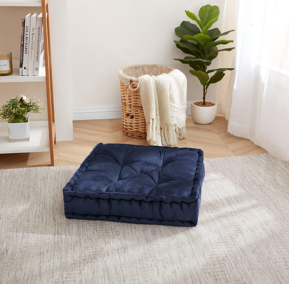 Tufted Floor Cushion 02- Blue  Set of 2