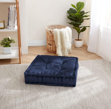 Tufted Floor Cushion 02- Blue  Set of 2
