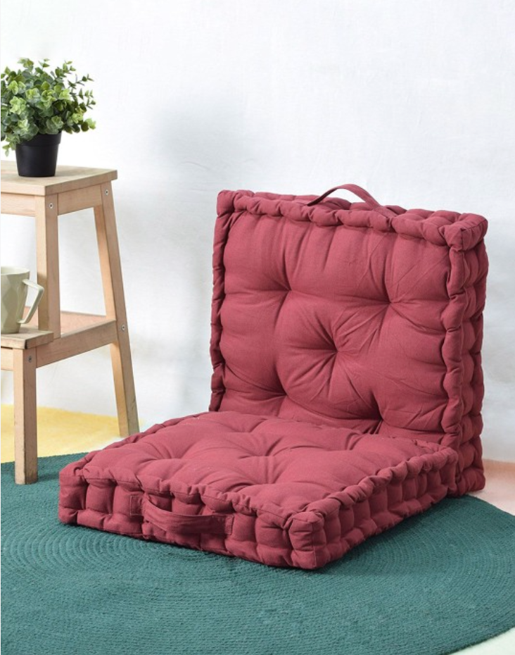 Tufted Square Floor Cushion03 - Maroon Color