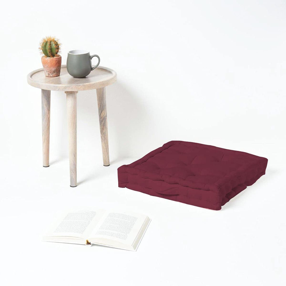 Tufted Square Floor Cushion03 - Maroon Color