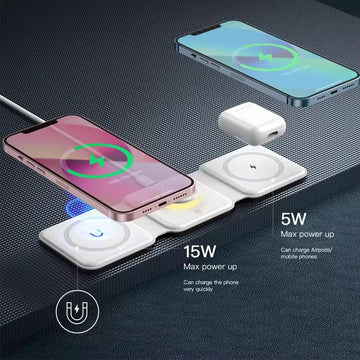 3 in 1 Wireless Fast Magnetic charger for Android, iphone, SmartWatch & Earbuds