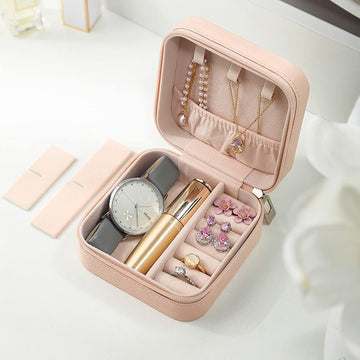 Jewellery Organiser PU Leather Zipper Portable Storage Box Case with Dividers Container